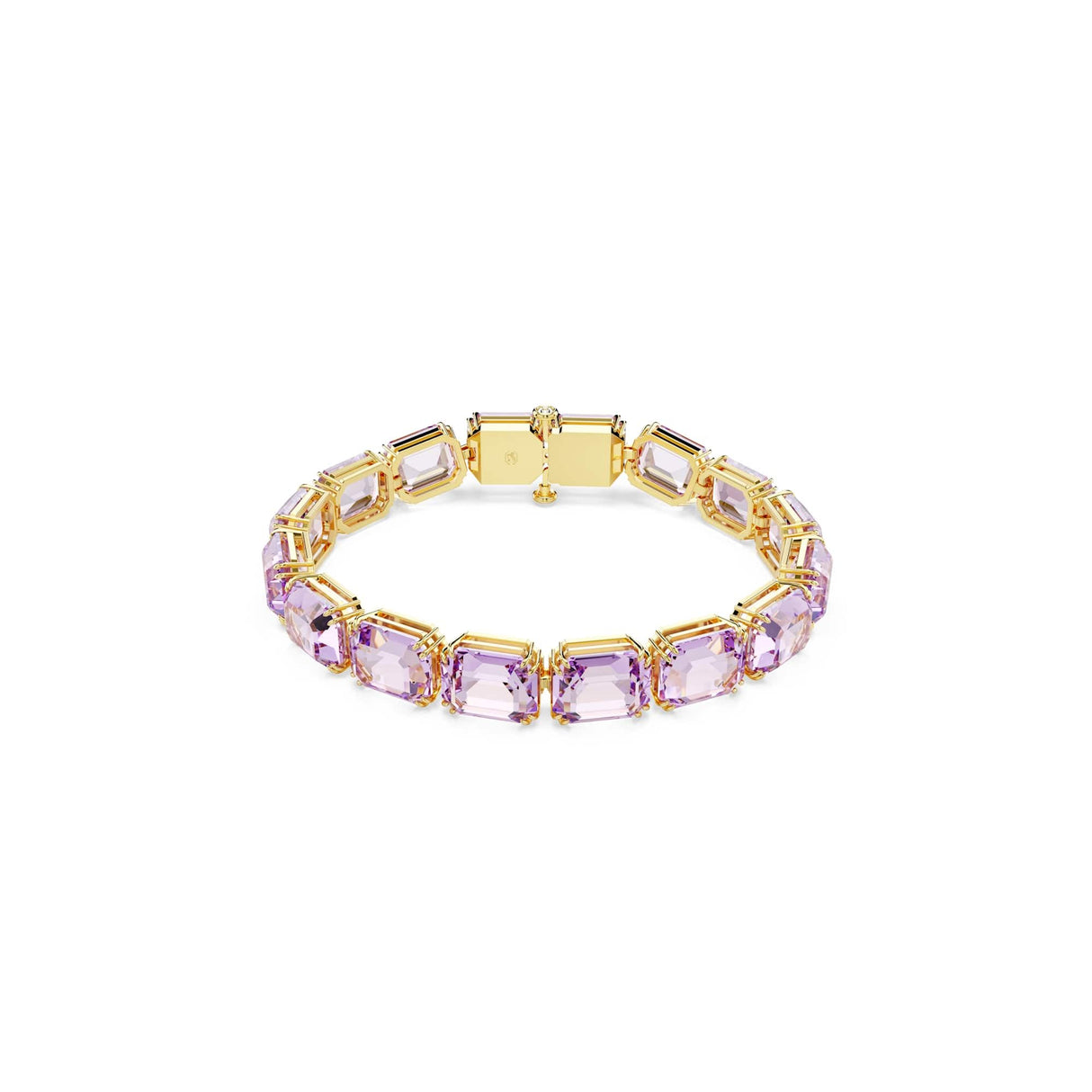 Swarovski Pulsera Tennis Millenia, Talla octogonal, Morada, Baño tono oro