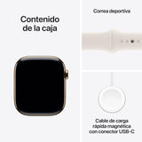 Apple Watch Series 10 GPS + Cellular Smartwatch con Caja de Titanio Oro de 46 mm y Correa Deportiva Blanco Estrella - Talla M/L. Monitor de entreno, App ECG, Pantalla Retina Siempre Activa