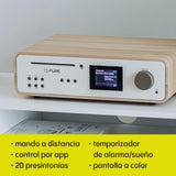 Pure Sistema de música HiFi Pure Classic Stereo, Sistema Compacto (100 W de Sonido, Radio por Internet, Dab+/FM, Bluetooth, Reproductor de CD, USB y Spotify Connect), Blanco algodón/Roble