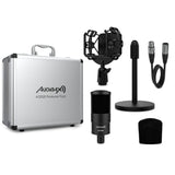 Audibax AT2020 - Microfono de Condesandor de Estudio - Incluye Cable XLR, Soporte de Mesa y Araña, Antivientos y Maletín - Respuesta en Frecuencia 50 Hz/20 KHz - Micrófono con Patrón Polar Cardioide