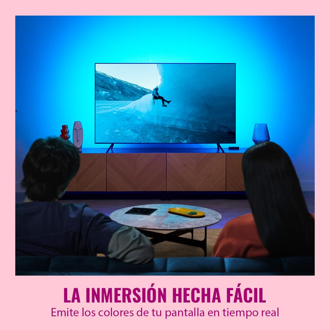 WiZ HDMI Sync Box con retroiluminación de TV - Sincroniza la luz con tus películas, juegos y música - HDMI 2.0 - Soporta 4K a 60Hz - Tira LED RGBIC para televisores de 55«-65» - Control por App/Voz