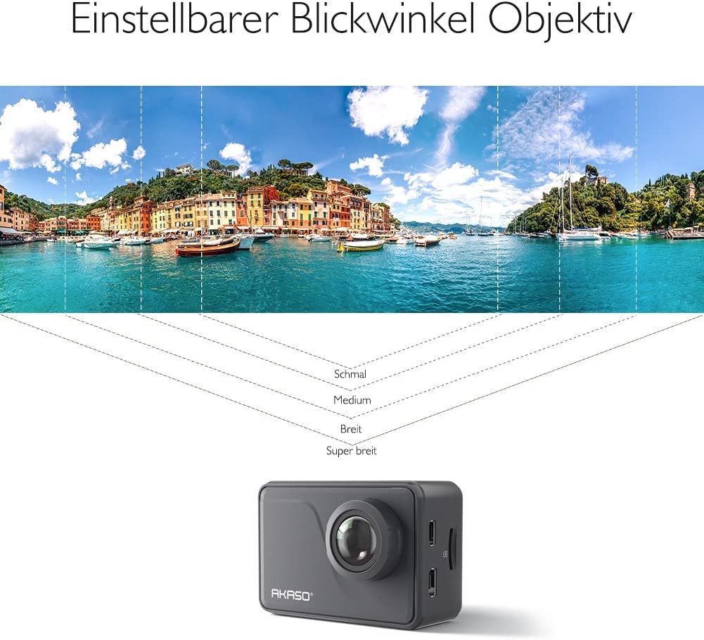 AKASO Cámara Deportiva Nativo 4K/30fps 20MP WiFi Cámara de Acción con Pantalla táctil Cámara Sumergible Acuática 30M 170° Gran Angular Control Remoto EIS 2 Baterías Multi Accesorios (V50 Pro)