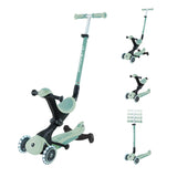 Globber - GO•UP Deluxe Lights Eco 360 - Patinete evolutivo de 3 Ruedas con Asiento Giratorio 360°, reposapiés, Luces LED y Materiales sostenibles, de 15 Meses a 6 años - Verde Pistacho