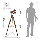 BarcelonaLED Lámpara de Pie Trípode Madera con Foco Proyector Negro Cable Tela Roja Vintage Retro Industrial Náutica Cinema para Salón Estudio E27