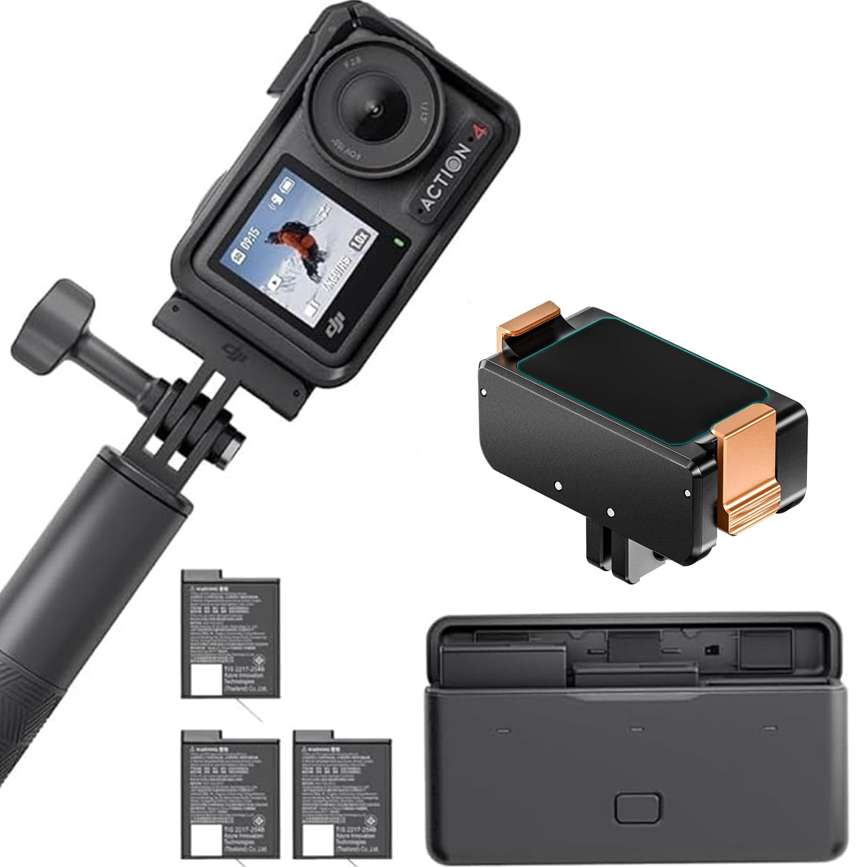 DJI Osmo Action 4 Adventure Combo con soporte magnético – Cámara impermeable 4K/120 fps, sensor de 1/1,3 pulgadas, 10 bits y D-log M, campo de visión ultra amplio de 155°, hasta 7,5 horas con 3