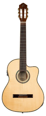Ortega Guitars Family Series Pro - Guitarra de concierto de tamaño completo (electroacústica, abeto y caoba, incluye funda (RCE141NT)