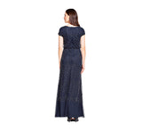 Adrianna Papell Short Sleeve Blouson Beaded Gown Vestido de Fiesta Formal, Azul (Navy Ac410), 44 para Mujer