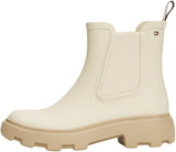 Tommy Hilfiger Botas de lluvia Mujer Rubber Rainboot con tacón de plataforma, Marfil (Newsprint), 37
