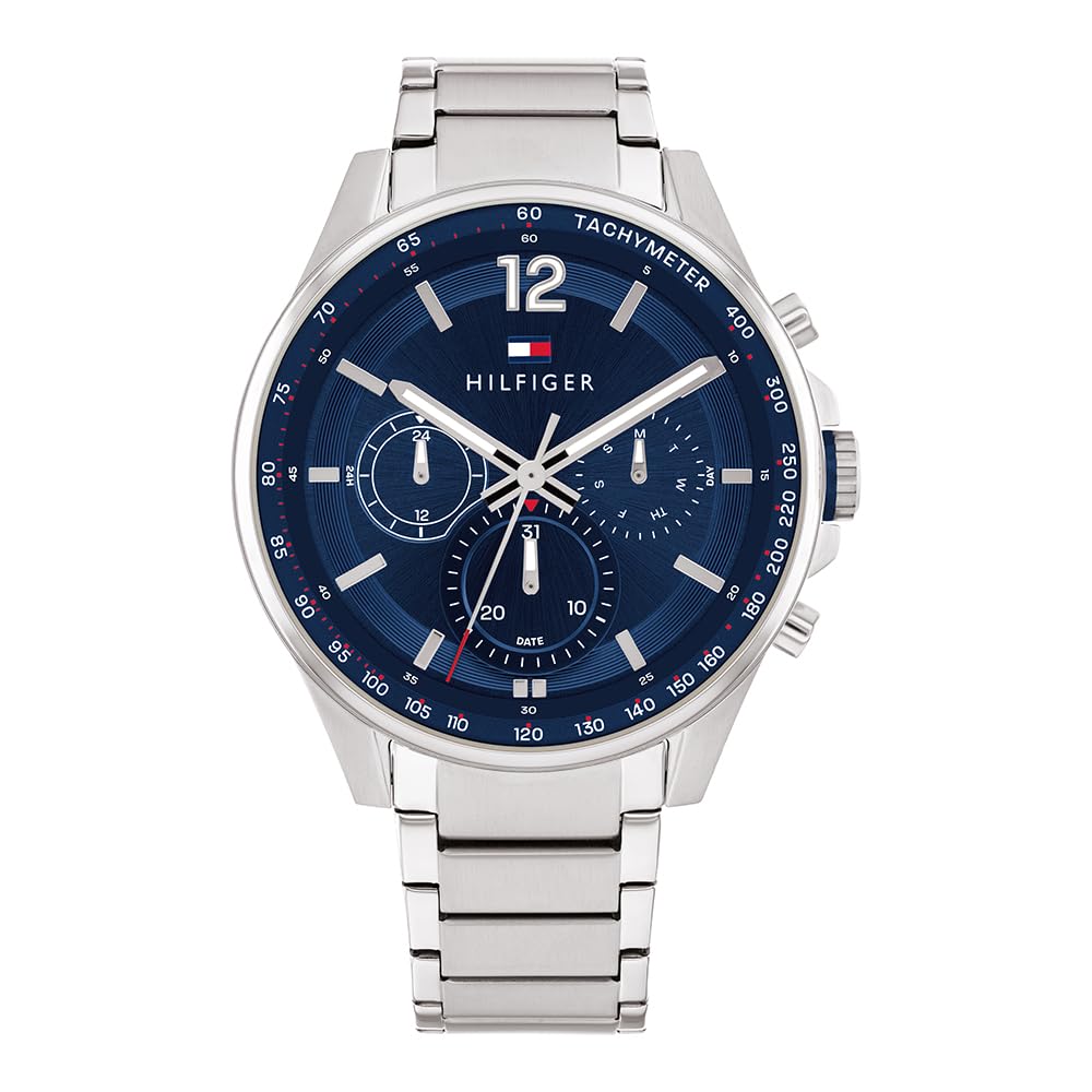 Tommy Hilfiger Reloj Analógico de Cuarzo Multifunción para Hombre con Correa de Acero Inoxidable Plateada - 1791973
