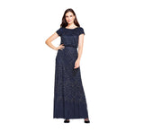 Adrianna Papell Short Sleeve Blouson Beaded Gown Vestido de Fiesta Formal, Azul (Navy Ac410), 44 para Mujer