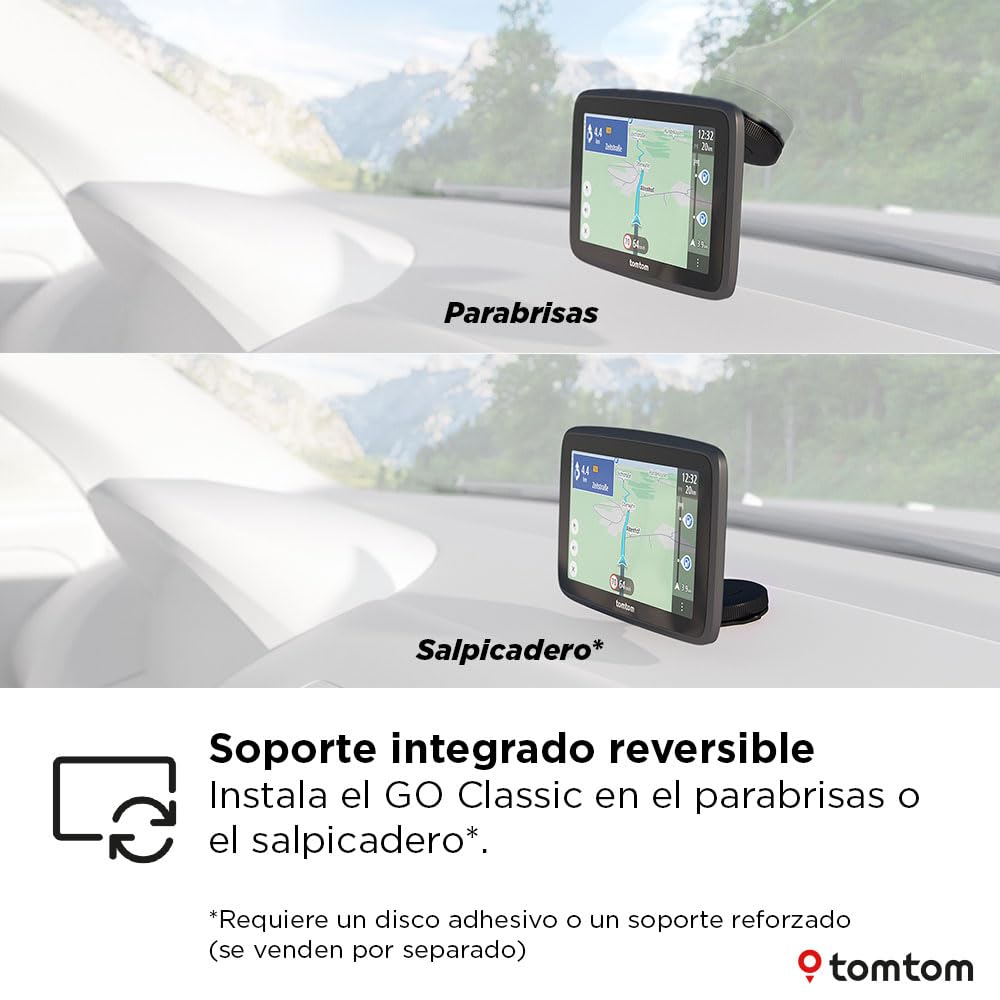 TomTom GPS Coche GO Classic 2nd (6", información de tráfico y Alerta de radares, actualizacion de mapas de Europa Mediante Wi-Fi, indicación de carriles en Movimiento y Soporte Reversible Integrado)