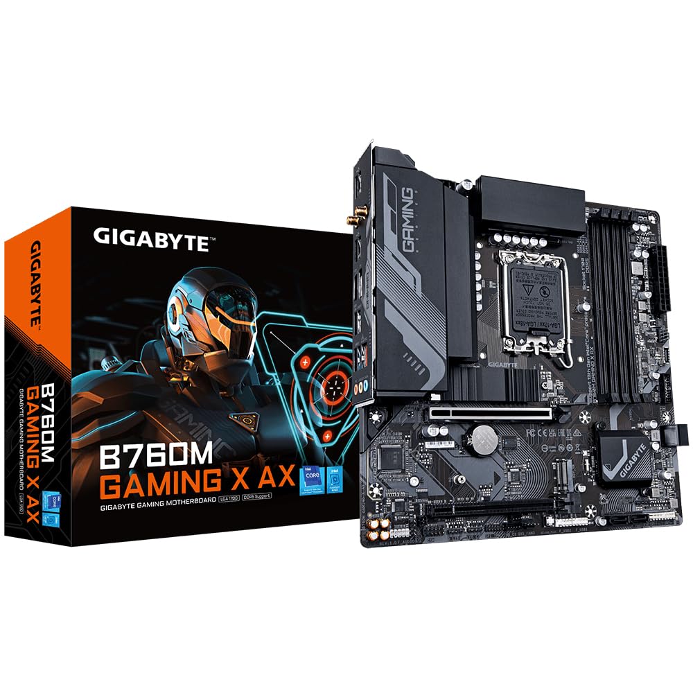 GIGABYTE B760M Gaming X AX Placa Base - Compatible con procesadores Intel Core 14ª generación, VRM de 8+1+1 Fases, hasta 7600 MHz DDR5, 2xPCIe 4.0 M.2, Wi-Fi 6E, LAN 2.5GbE, USB 3.2 Gen 2