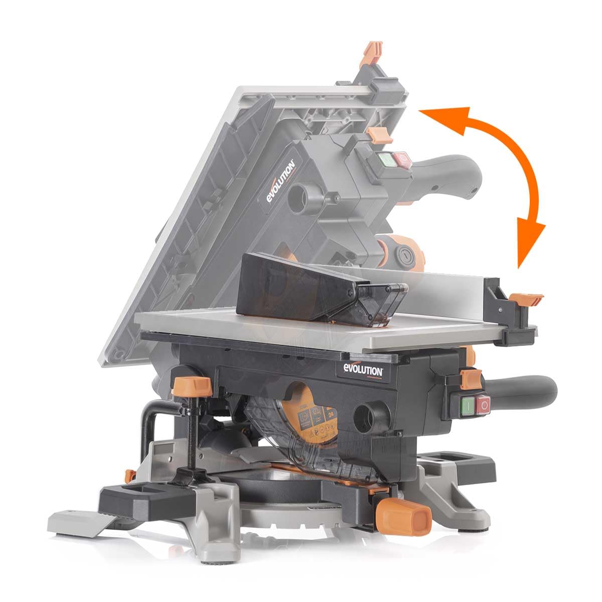 Evolution Power Tools R210MTS-G2 Sierra híbrida convertible de mesa/ingletadora, compacta y portátil, corte multimaterial, corta madera, metal, plástico, etc.; incluye una hoja de 210 mm