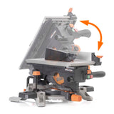 Evolution Power Tools R210MTS-G2 Sierra híbrida convertible de mesa/ingletadora, compacta y portátil, corte multimaterial, corta madera, metal, plástico, etc.; incluye una hoja de 210 mm