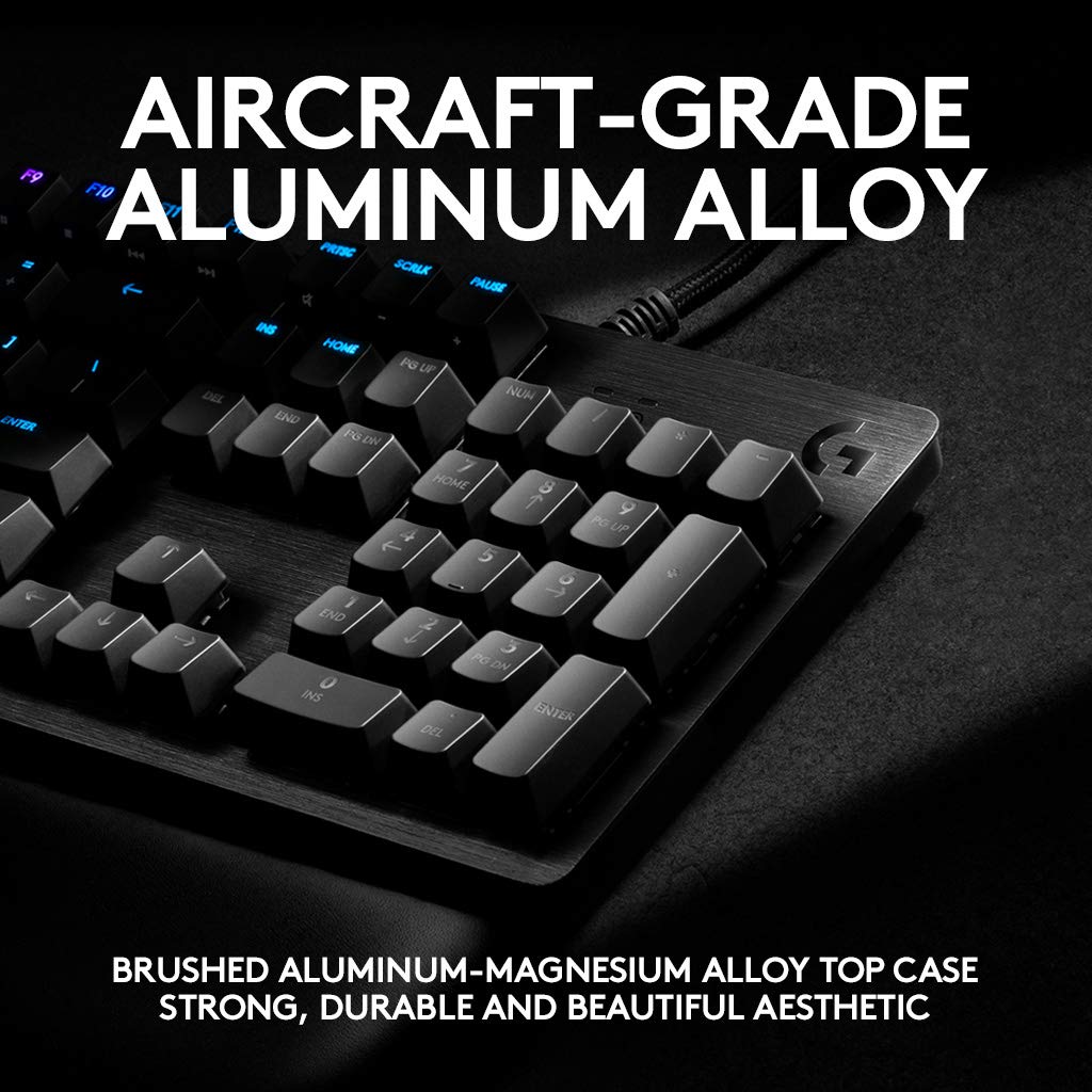 Logitech G Teclado mecánico para Gaming 513, interruptores táctiles GX-Brown, iluminación RGB, Bucle USB, reposamuñecas con Espuma viscoelástica, Carcasa de Aluminio, diseño escandinavo, Color Negro