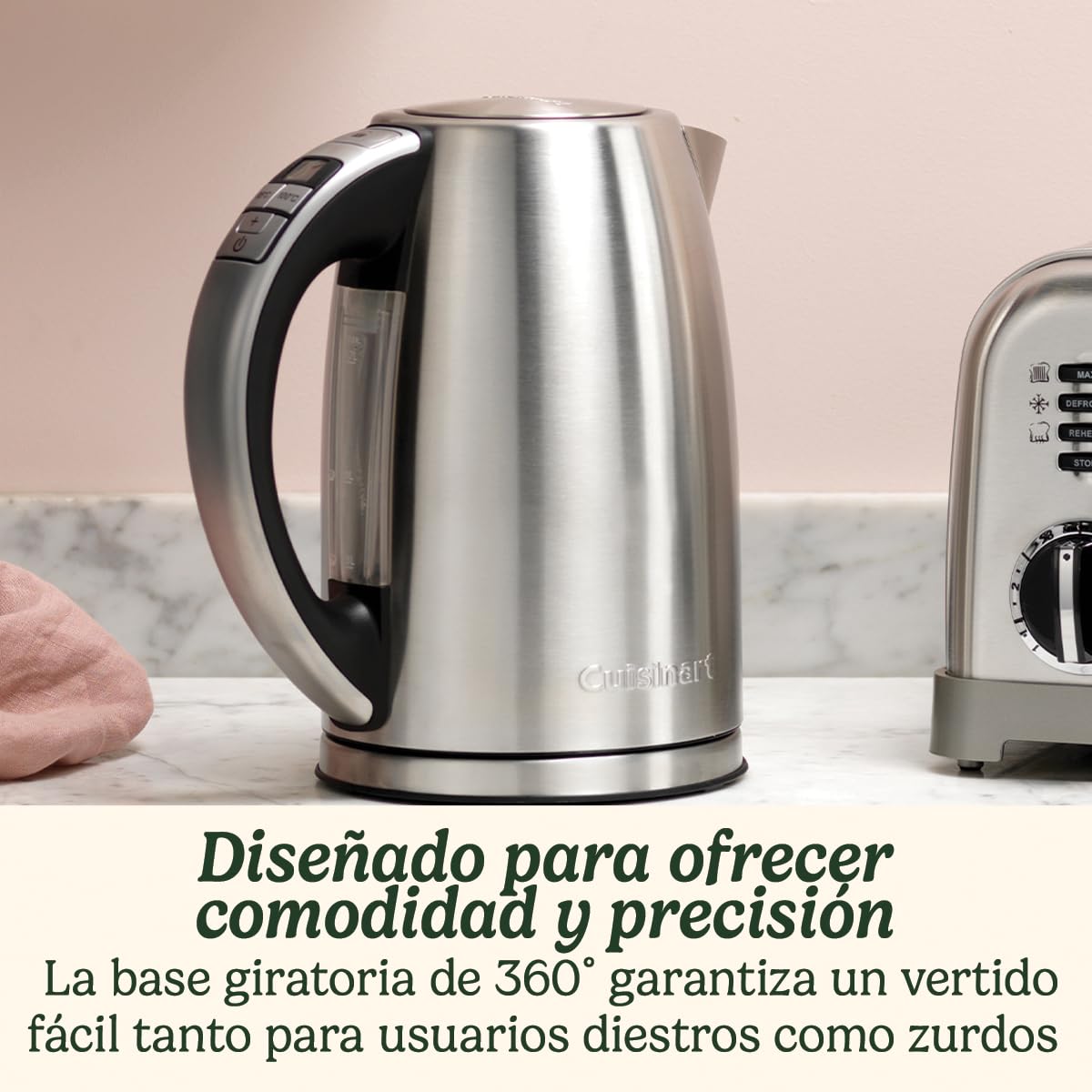 Cuisinart Hervidor eléctrico con jarra Multi-Temp | Ebullición rápida, 3KW | Sin cable | 1,7L de capacidad | Temperatura ajustable | Filtro antical lavable y extraíble | Acero inoxidable