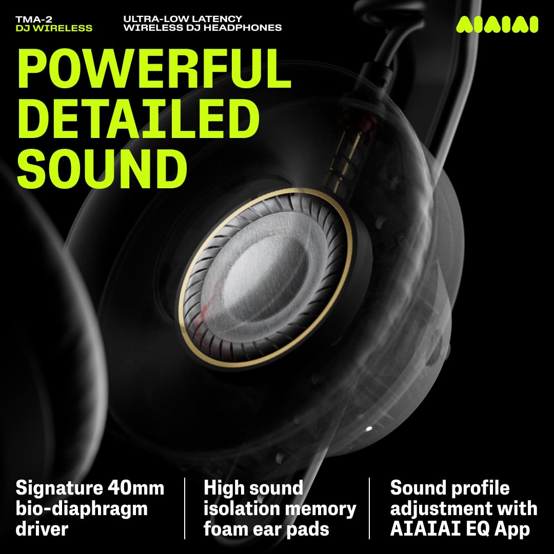 AIAIAI TMA-2 DJ Wireless - Auriculares inalámbricos Profesionales para DJ con Audio inalámbrico de latencia ultrabaja, más de 25 Horas de reproducción, diseño Ligero y Duradero, Almohadillas de Alto
