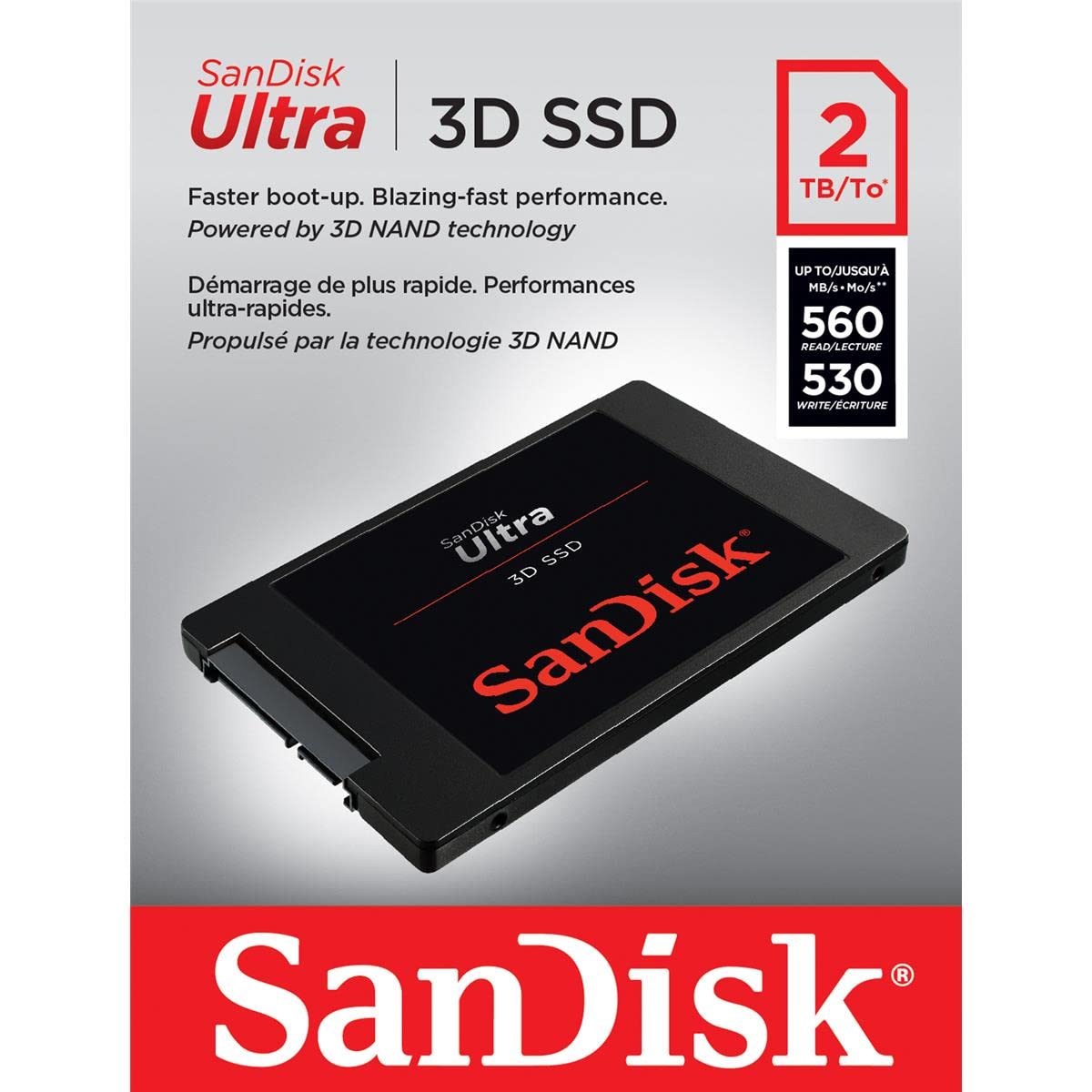 SanDisk Ultra 3D SSD, 2 TB, con hasta 560 MB/s de Velocidad de Lectura/hasta 530 MB/s de Velocidad de Escritura