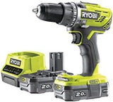 RYOBI - Taladro-atornillador sin cable 18V ONE+™ - 50 Nm - 500-1800 tr/min - porta brocas 13 mm - 2 baterías Lítio+ 2,0 Ah - cargador rápido 2,0 A - Entregado en bolsa de transporte - R18DD3-220S