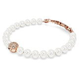 Swarovski Pulsera Nice, con Cadena de Swarovski Crystal Pearls, Motivo de Pluma en Pavé Rosa, Baño Tono Oro Rosa, S