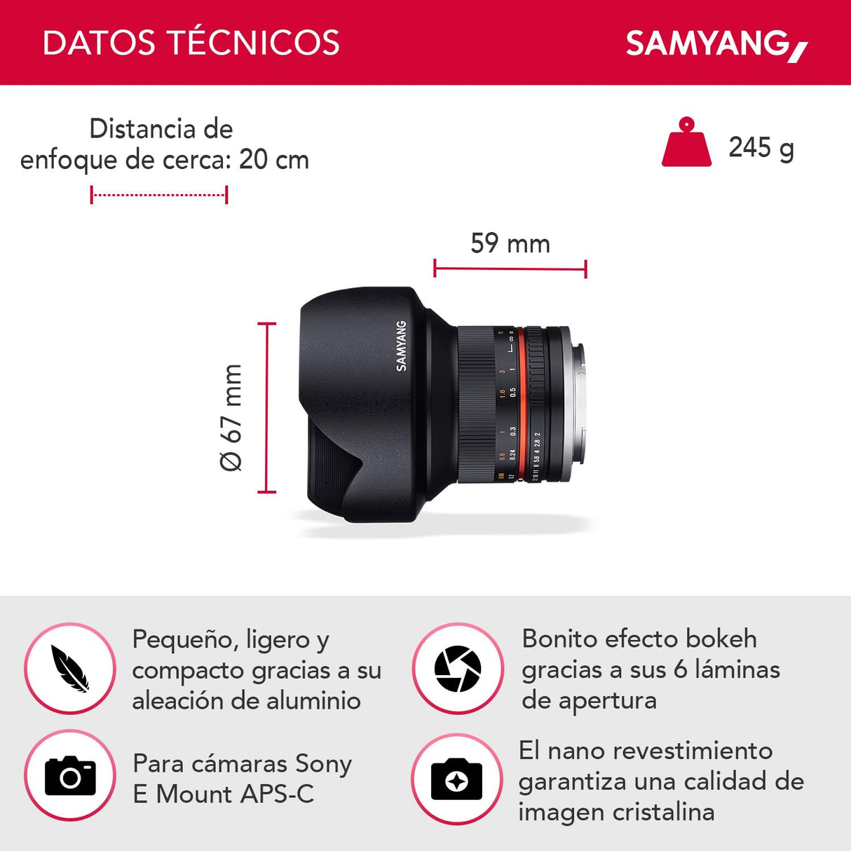 SAMYANG 12MM F/2.0 NCS CS Sony E