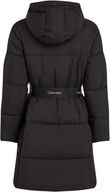 Calvin Klein Abrigo Mujer Logo Belt Long Puffer con cinturón, Negro (Ck Black), XS