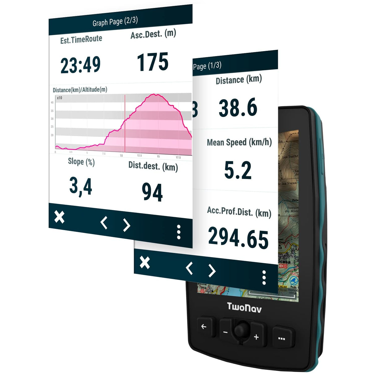 TwoNav Aventura 2 Plus + Mapa España Topo Completo, GPS de Mano con Pantalla Amplia 3.7 Pulgadas, Botones y Joystick para montaña, Alpinismo, Trekking o Senderismo con mapas incluidos. Color Turquesa