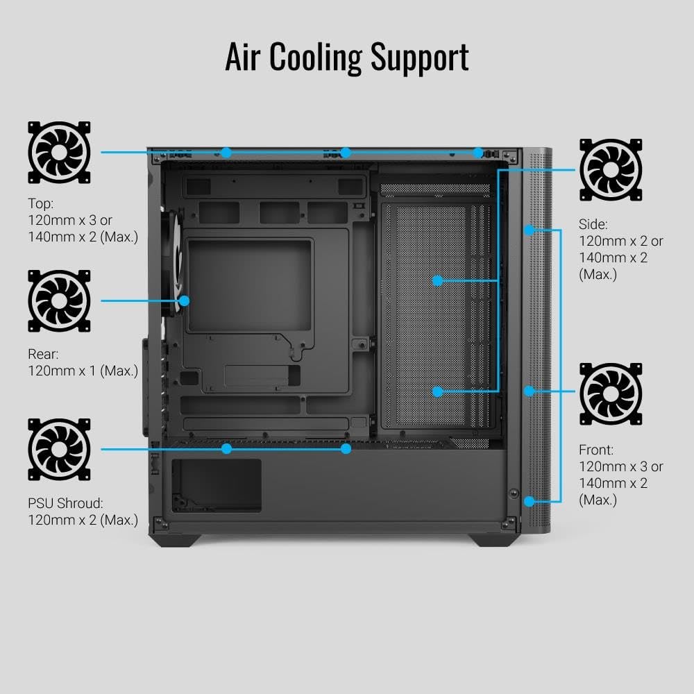 AeroCool D301A Mid-Tower Case, Gaming PC Case Gaming PC Case Optimizado Airflow Panel Frontal de Malla de Madera, diseño Delgado, Incluye 4 Ventiladores RGB, Compatible con Placas Base ASUS y MSI