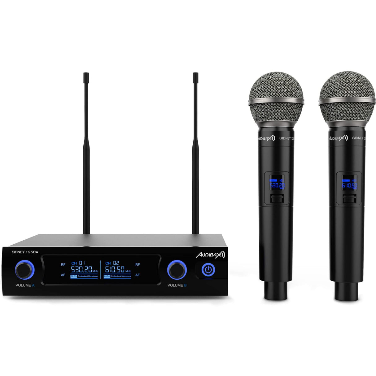Audibax Sidney 1250 A Micrófono Doble Mano Profesional UHF Frecuencia A + Maleta