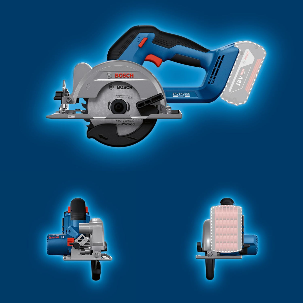 Bosch Professional 18V System sierra circular a batería GKS 18V-51, motor Brushless sin escobillas, incl 1 disco de corte [140 mm], guía paralela, sin batería/cargador