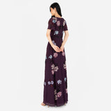 Maya Deluxe Women's Maxi Dress Ladies Embroidered Sequin Embellished Button Front Split for Wedding Guest Bridesmaid Prom Evening Vestidos, Berry, 48 De Las Mujeres