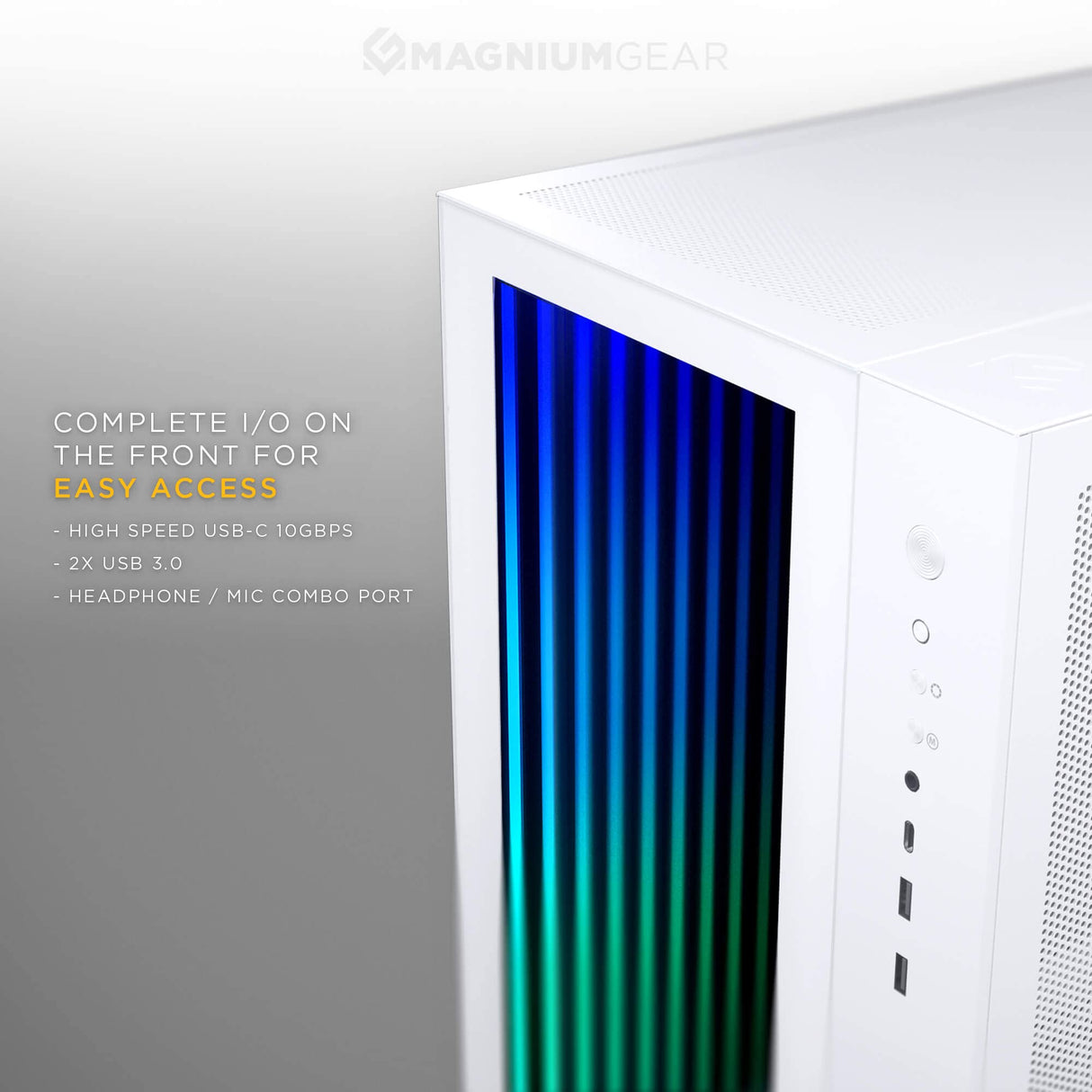 Magniumgear Neo Qube 2 IM, Doble cámara ATX Mid-Tower, Digital-RGB Infinity Mirror Frontal Panel, Tempered Glass Panels, Blanco