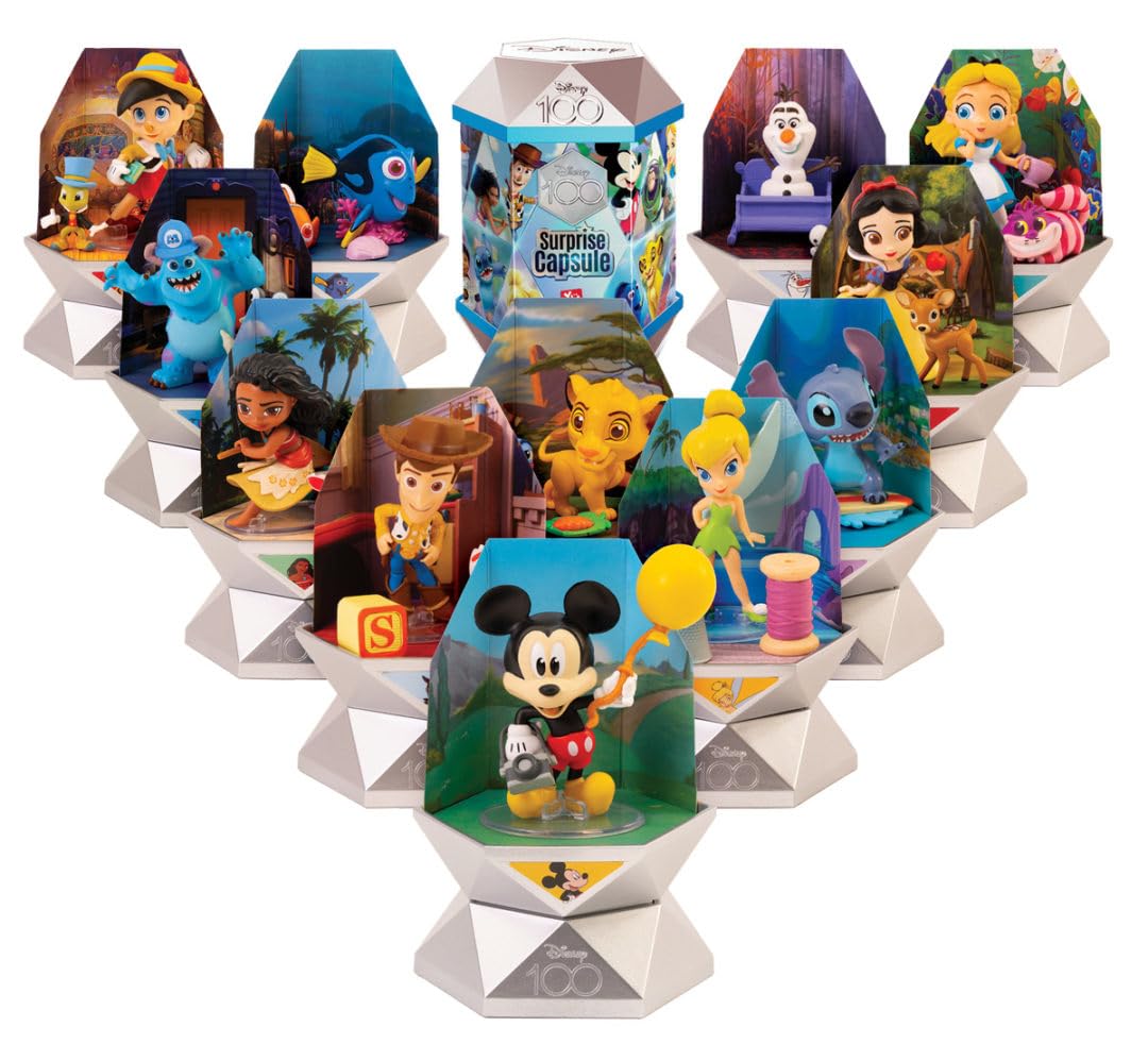 YuMe Disney 100 Surprise Mystery Capsules - Caja de ciegas con Pixar y Personajes de Disney Figurines de Vinilo - Series 1 Blind Bag Surprise Toys (12 Unidades)