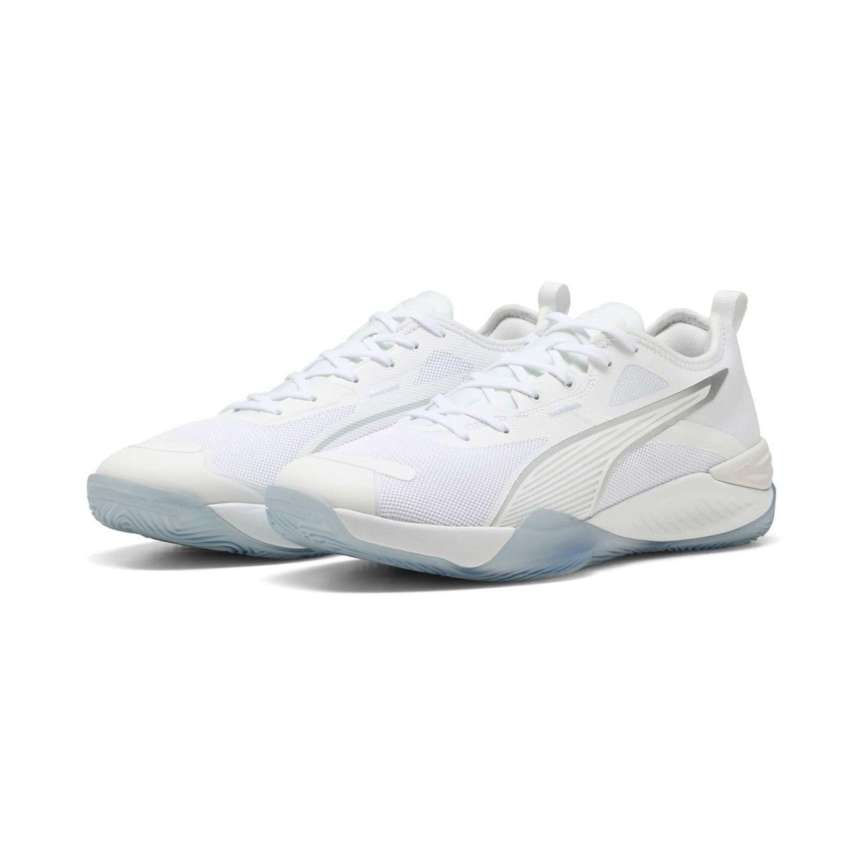 PUMA Eliminate Nitro 4, Zapato de Tribunal Interior Unisex Adulto, Blanco Plata, 45 EU