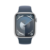Apple Watch Series 9 [GPS + Cellular] Smartwatch con Caja de Aluminio en Plata de 45 mm y Correa Deportiva Azul tempestad - Talla S/M. Monitor de entreno, App Oxígeno en Sangre, Resistencia al Agua