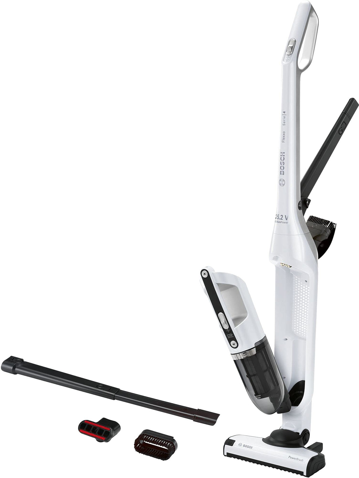 Bosch Flexxo Serie | 4 BBH32551 - Aspirador sin cable y de mano, de 25.2V con accesorios integrados, color blanco