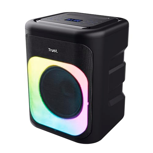 Trust Azura Altavoz Bluetooth Potente 100W para Fiestas, Altavoz Portátil Inalámbrico Luz LED RGB Intemperie IPX4, Altavoces Bluetooth Batería Recargable 11H, 2 Entradas de Micrófono Karaoke