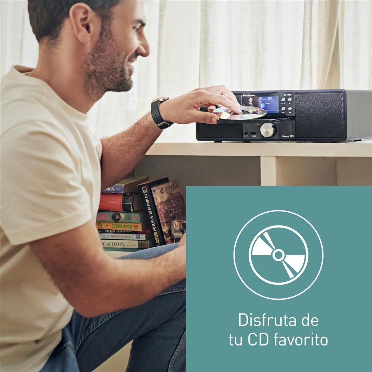 Panasonic SC-DM202EG-K Sistema Estéreo Micro Hi-Fi Compacto con CD, Radio Dab+/FM, USB y Bluetooth, Altavoces de 24 W, Control Remoto, Pantalla LCD TFT de 2,4", Ajustes de Ecualización, Negro.
