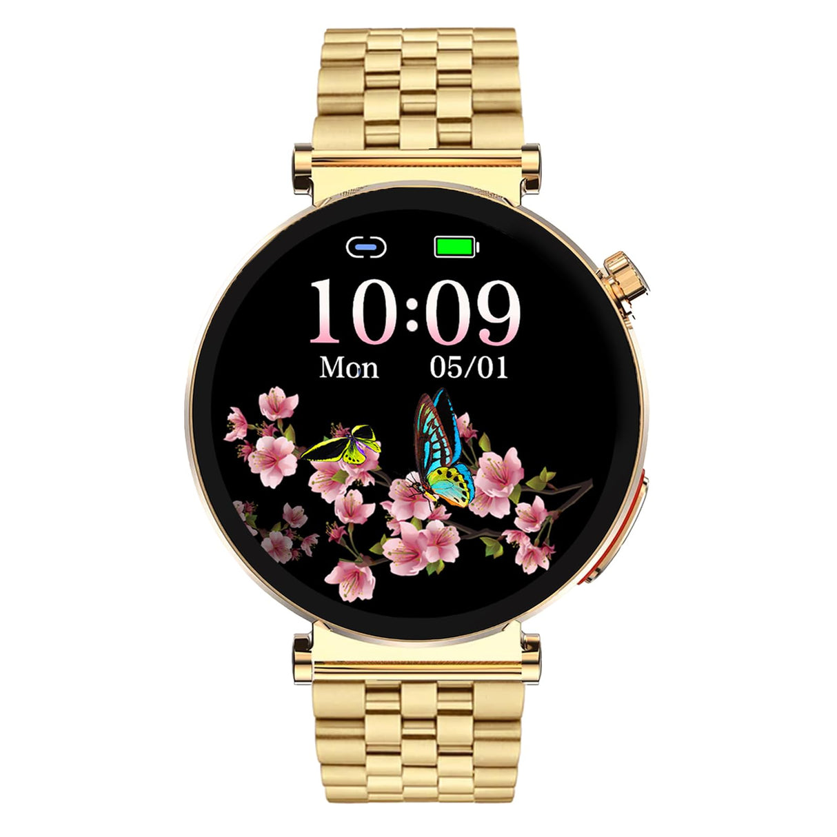 Knauermann Neo 2 (2025) – Oro Redondo – Reloj Salud Smartwatch – Función ECG + HRV – Bluetooth BT – Apnea del sueño – Presión Arterial – Pulsera de eslabones (Acero Inoxidable) + Herramienta