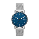 Skagen Signatur reloj para hombre, movimiento de cuarzo con correa de piel o acero inoxidable, Tono plata y azul, 40MM