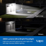 Tapo C720 Cámara Inteligente Proyector 2K QHD 2800LM, Activado por Movimiento, Soporte Inteligencia Artificial IP65 Local/Cloud Almacenamiento
