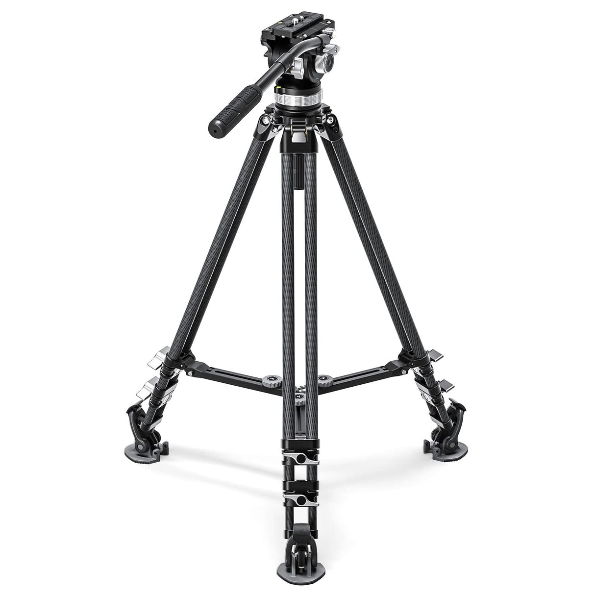 Leofoto - Trípode de vídeo - Trípode de Carbono para cámaras - Capacidad de Carga de 10 kg - Pies Extensibles - Altura mínima de 36,5 cm a una Altura máxima de 169 cm - LVC-253C+BV-15