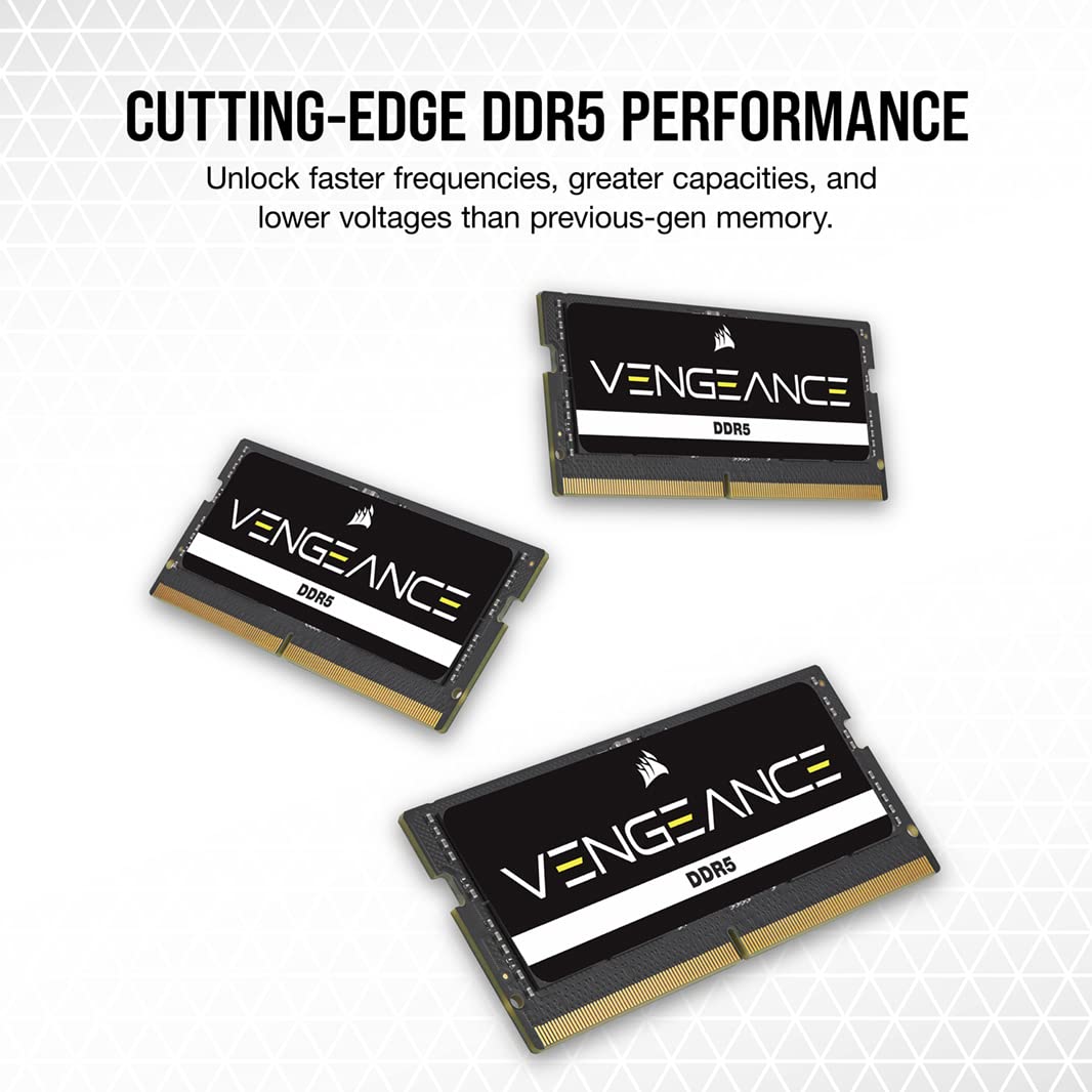Corsair VENGEANCE DDR5 SODIMM 64 GB (2x32 GB) DDR5 4800MHz C40 (Compatibles con prácticamente todos los sistemas Intel y AMD, Instalación sencilla, Compatibilidad con XMP 3.0) Negro