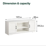 Zinus Bennett Mueble TV - Mueble TV 147x40x60 cm - Mueble con estantes y puertas - Blanco
