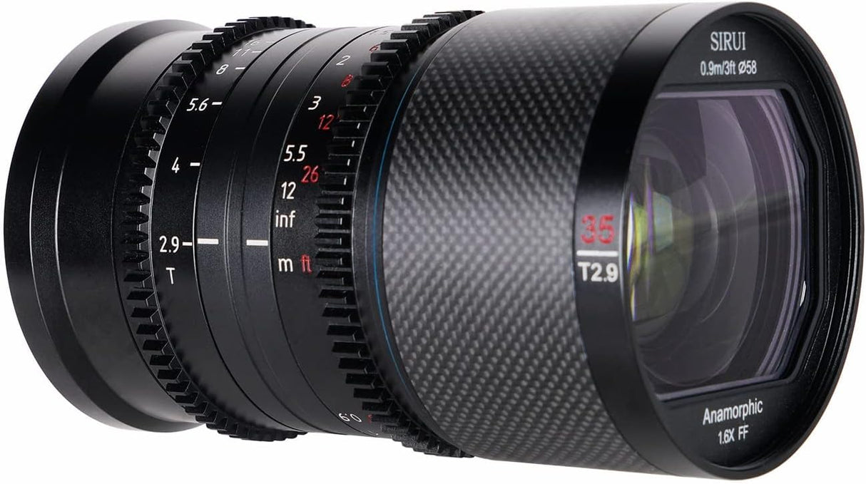 SIRUI Saturn 35mm T2.9 1.6X Full Frame Carbono Fibra Anamorphic Lens, Ligero Cine Cinema Objetivo Lens Lenses Lente para Drones, estabilizadores de cardán de Mano (L Mount Natural Flare)