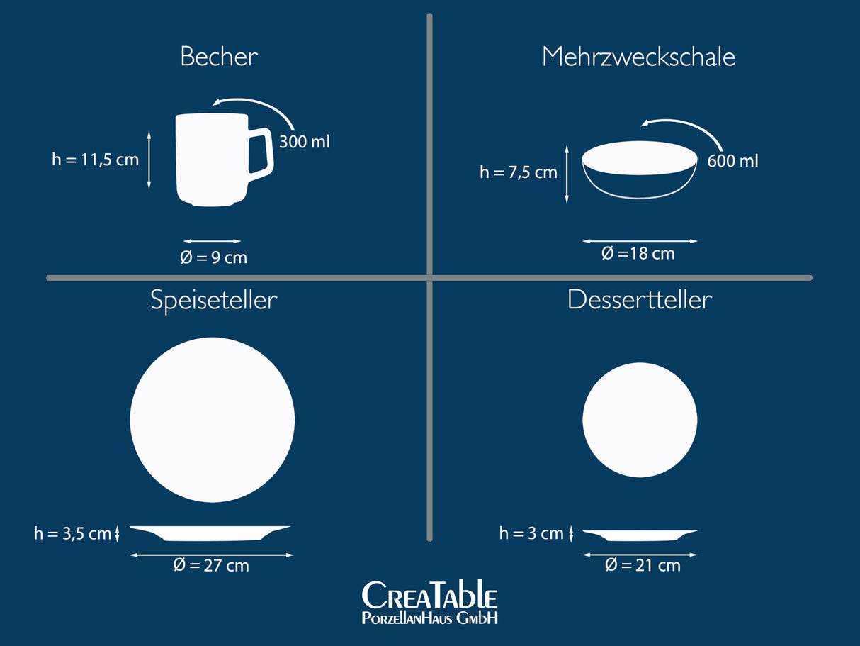 CreaTable, 23962, Serie Malmö, 16-teiliges Geschirrset für 4 Personen, Kombiservice aus Steinzeug, spülmaschinen- und mikrowellengeeignet, Qualitätsproduktion