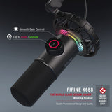 FIFINE Gaming Microfono para PC USB, RGB Micrófono de Dinámicos per Ordenador PS4 PS5, con Botón de Silencio & Conector para Auriculares de 3,5mm, para Podcasting Youtube