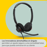 Jabra Engage 50 II Auriculares Estéreo con cable, 3 micrófonos, cancelación de ruido, ultraligeros, cable USB-C, Para plataformas de comunicaciones unificadas como Zoom y Unify, Negro