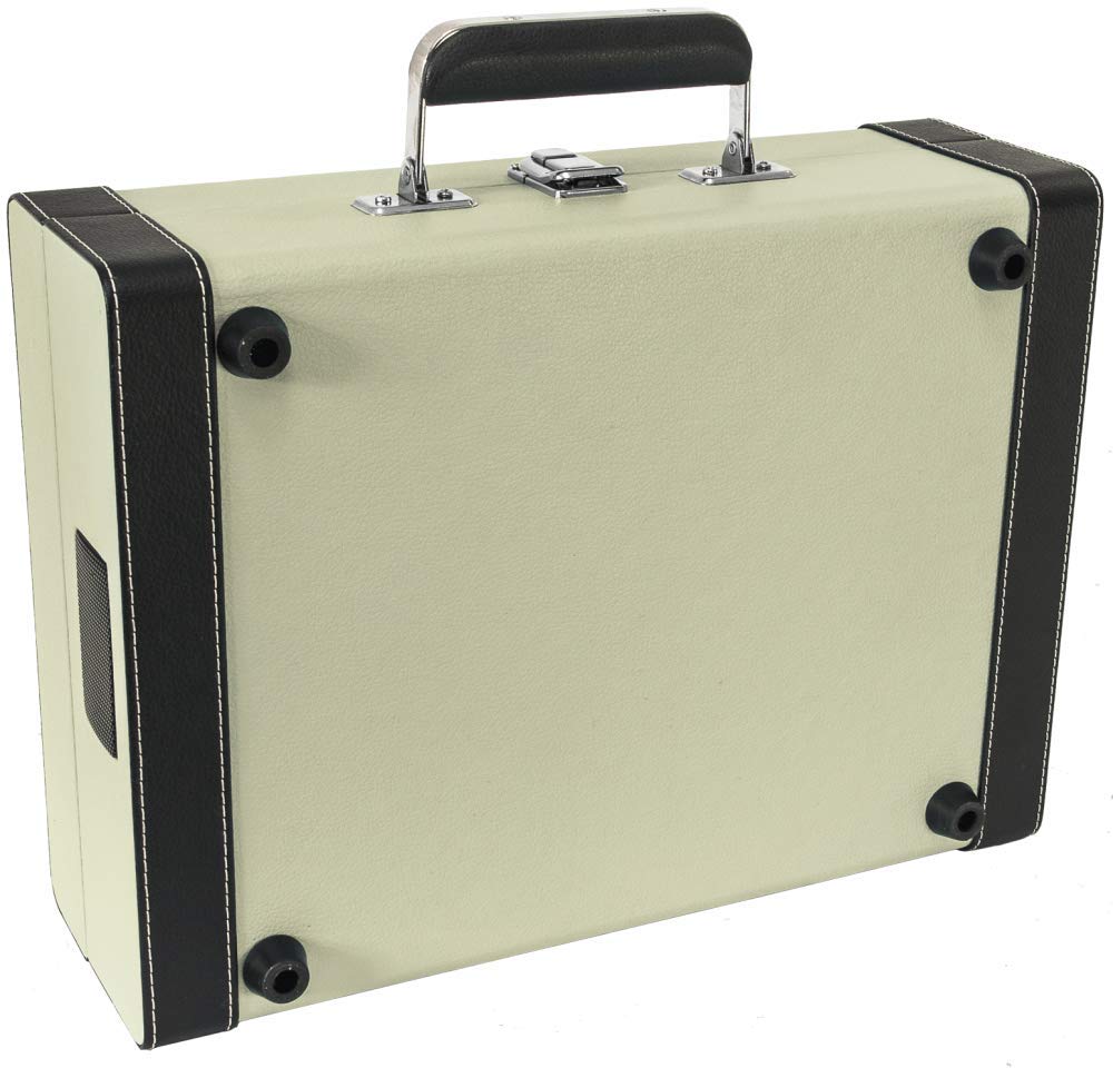 Madison - Mad-RETROCASE-CR - Estuche para Tocadiscos Retro (33, 45, 78 RPM) con Altavoces incorporados, Bluetooth, USB, SD - Adaptador de 45 RPM Incluido - Cuero Azul Claro
