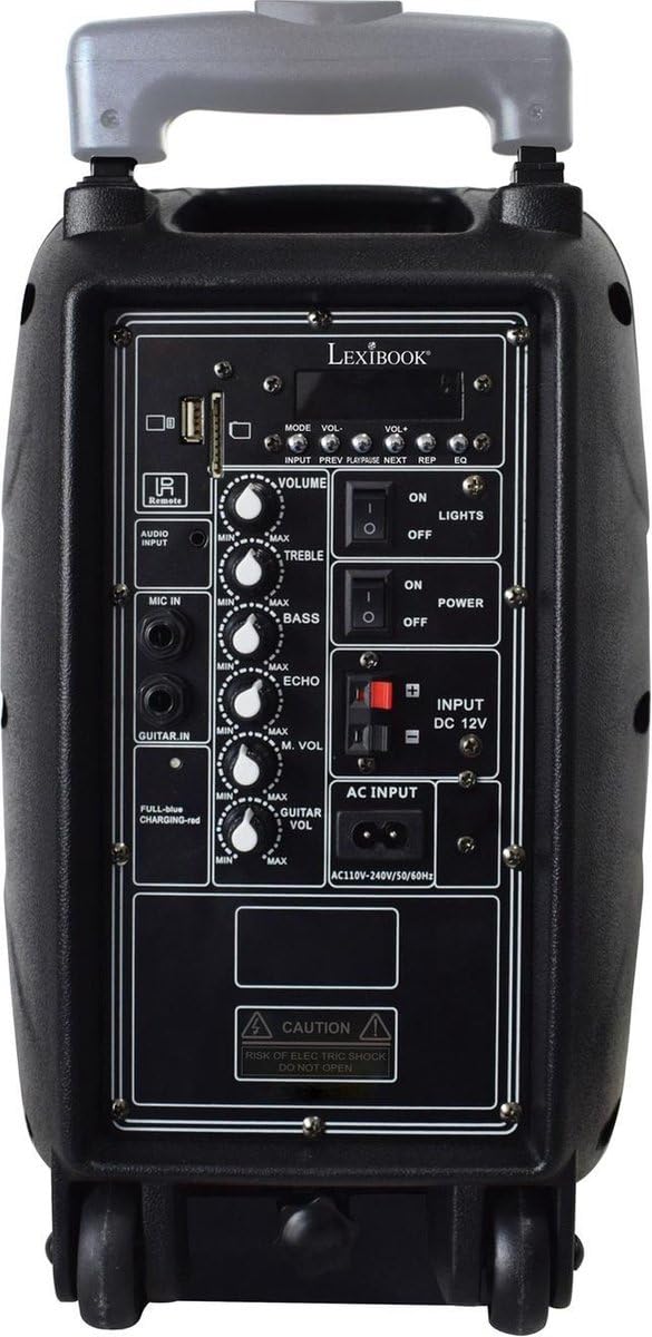LEXIBOOK, iParty, Altavoz Karaoke Bluetooth, con Efectos de luz y micrófono incluidos, batería Recargable, Negro/Plateado, K8250